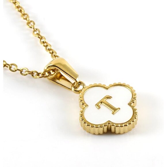 Personalized 14K Gold Plated Clover Initial Necklace - Dainty Women’s Jewelry - Picture 3 of 9
